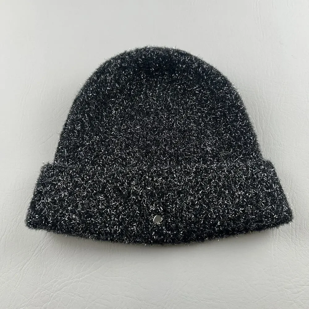 Kate Spade New York Black Metallic Knit Scarf and hat Women’s Soft Winter